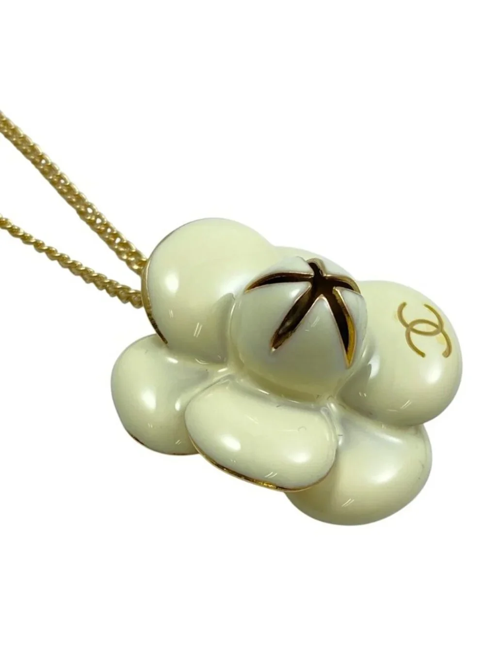 Chanel Pendant Camellia CC Logo 02P Metal Ivory Gold